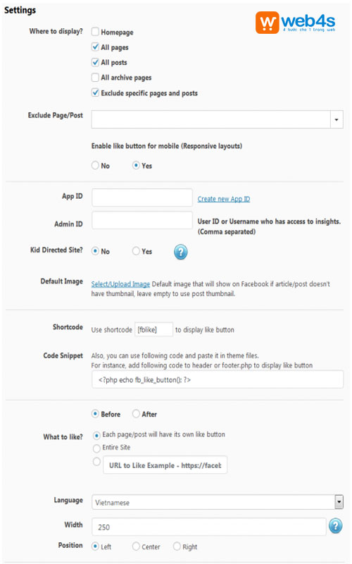 Bước 2: Giao diện khi bạn đã kích hoạt thành công WP Like Button